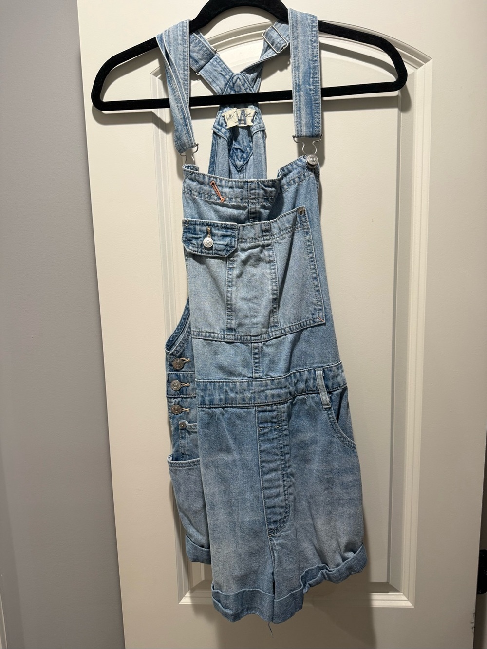 We The Free/ Free People Light Blue Denim Short Overalls - Women's Jeans